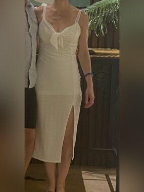 White Eyelet Tie-Front Midi Dress